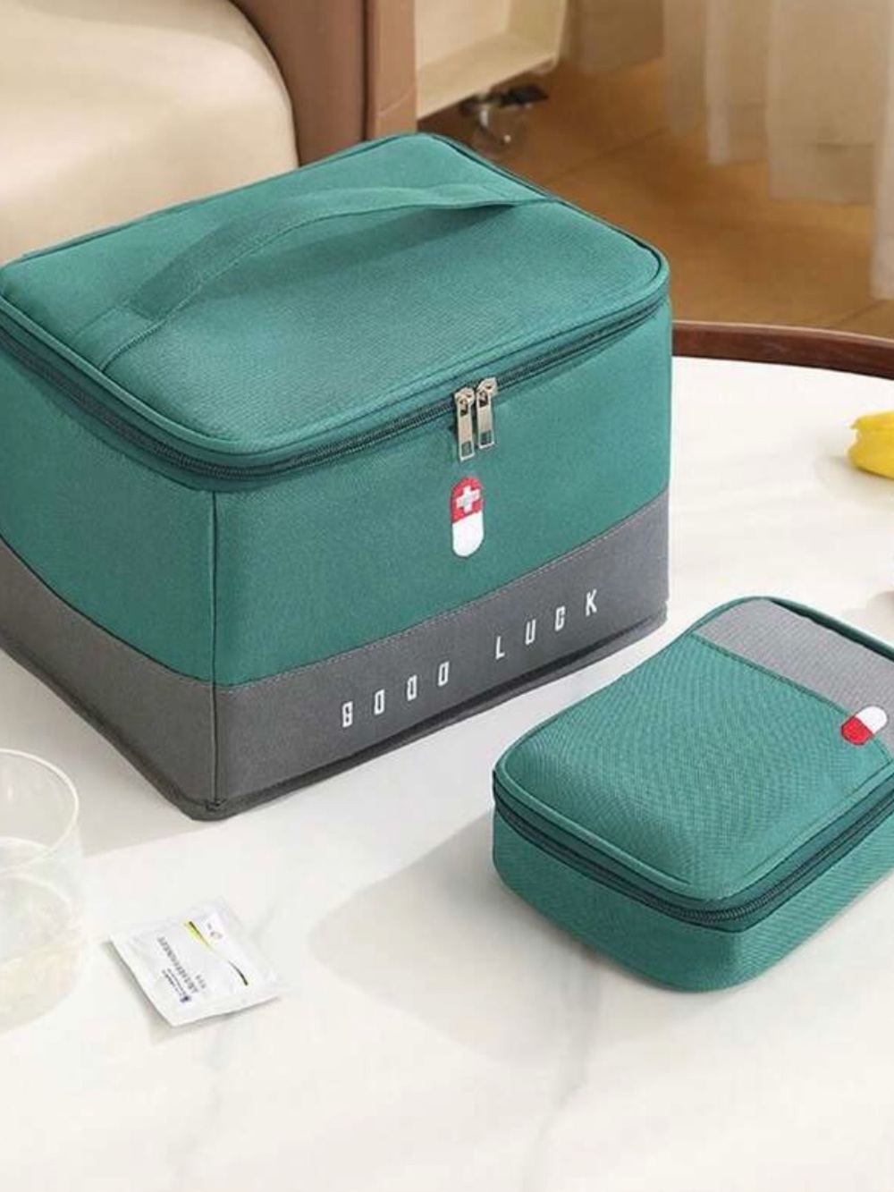 Green Two-Piece Travel Toiletry Bag Set